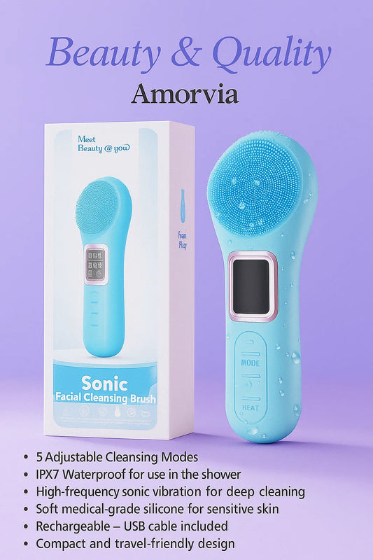 Amorvia SonicGlow™ – IPX7 Waterproof Rechargeable Facial Cleansing Brush