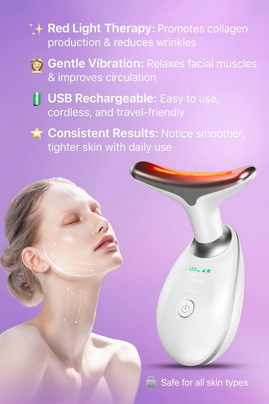 Amorvia™ VibeLift Neck & Face Massager – Red Light Therapy & Anti-Aging Tool